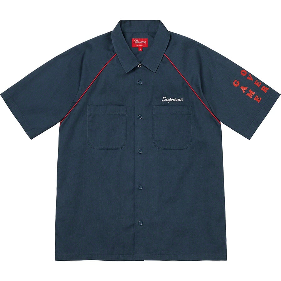 Details on Fuck Everything S S Work Shirt Light Navy from spring summer 2022 (Price is $128)