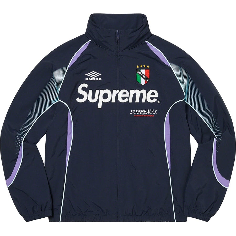 Details on Supreme Umbro Track Jacket Navy from spring summer
                                                    2022 (Price is $188)