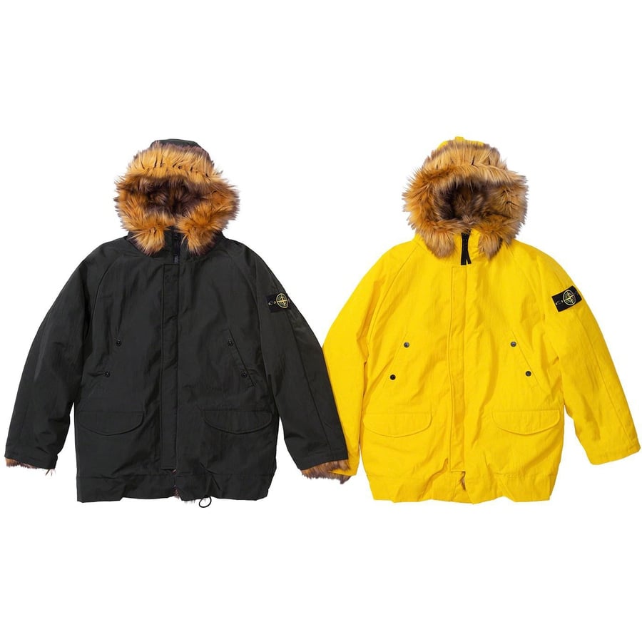 Details on Supreme Stone Island Formula Steel Reversible Faux Fur Parka from spring summer
                                            2022 (Price is $1898)