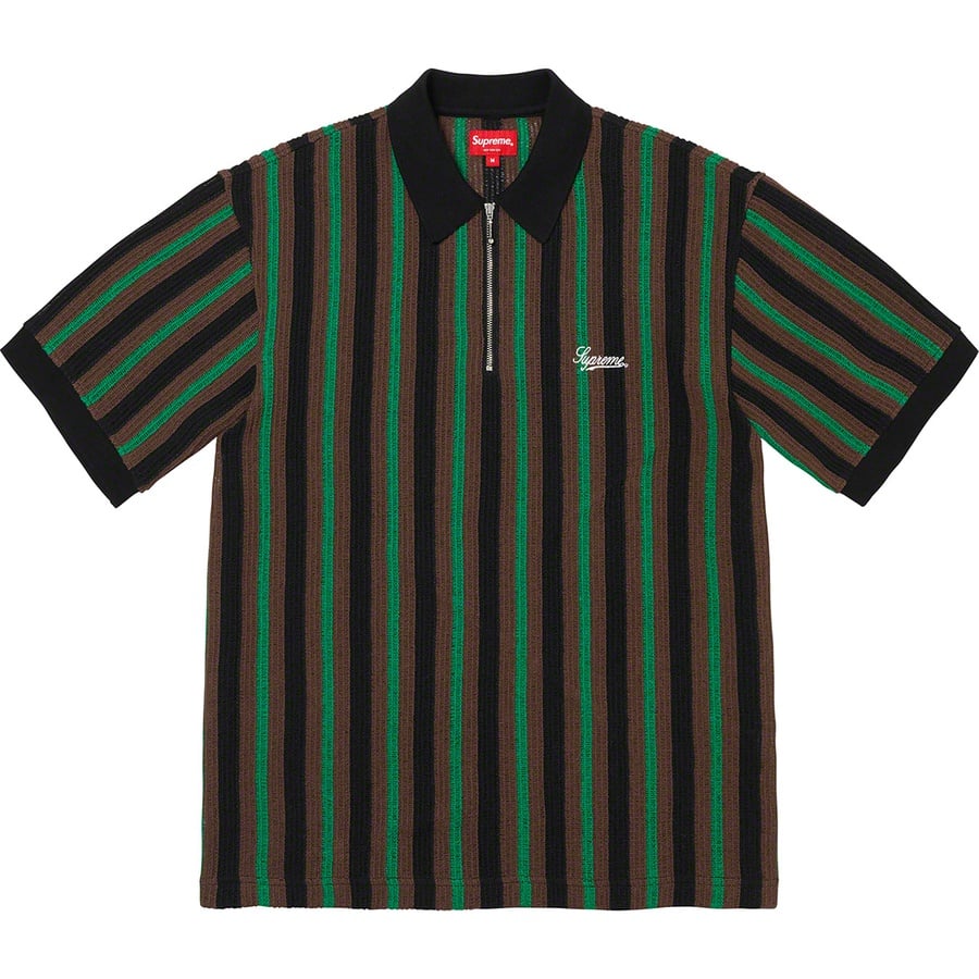 Details on Open Knit Stripe Zip Polo Black from spring summer
                                                    2022 (Price is $118)