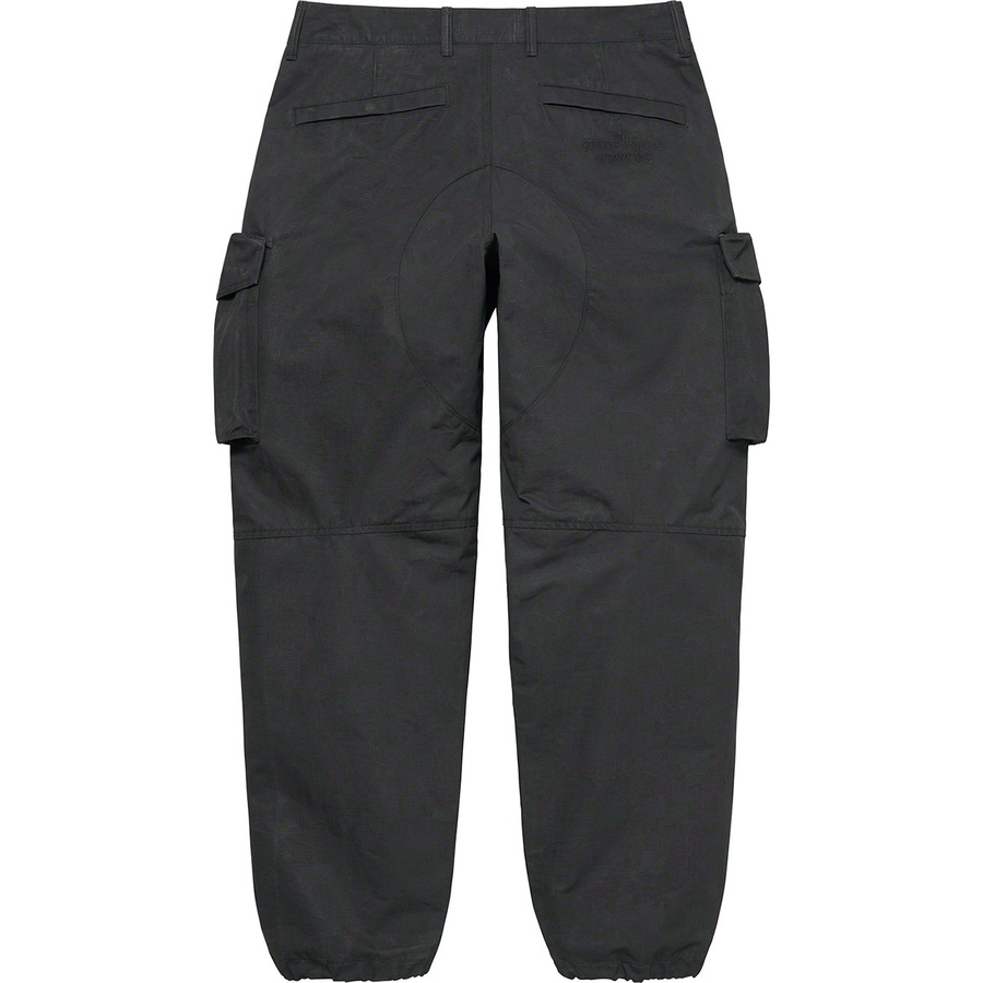 Details on Supreme Stone Island Reactive Ice Camo Ripstop Cargo Pant Black from spring summer 2022 (Price is $448)
