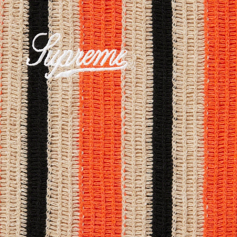 Details on Open Knit Stripe Zip Polo Orange from spring summer 2022 (Price is $118)