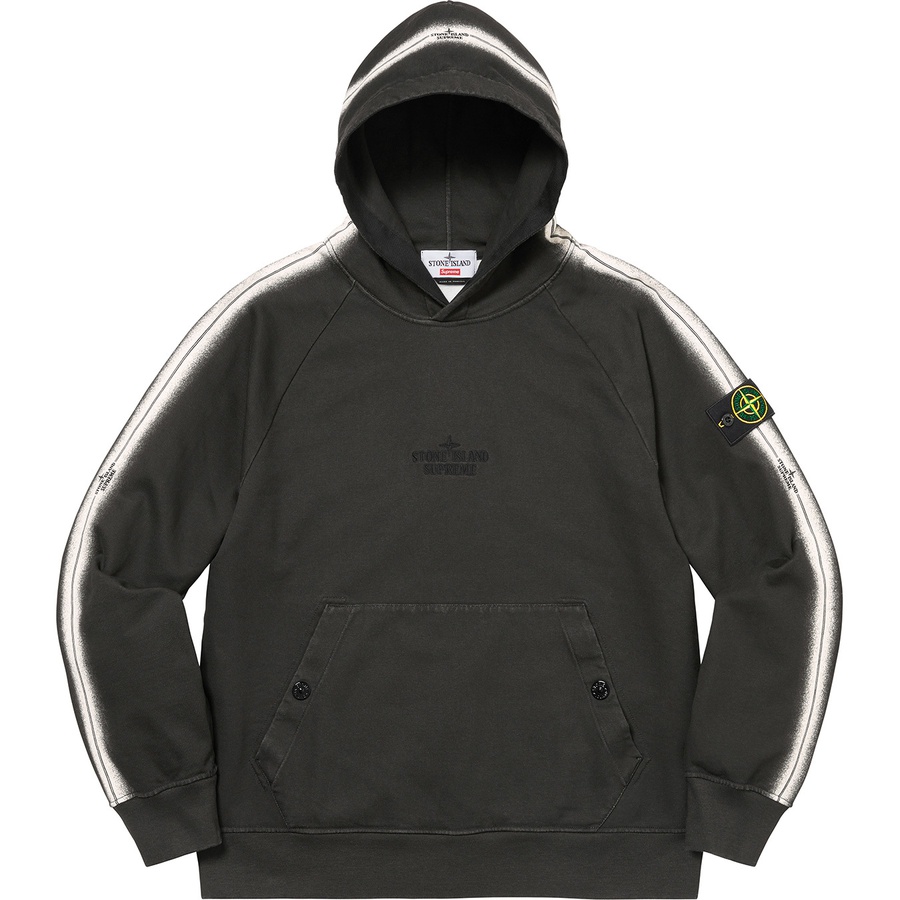 Details on Supreme Stone Island Stripe Hooded Sweatshirt Black from spring summer 2022 (Price is $348)