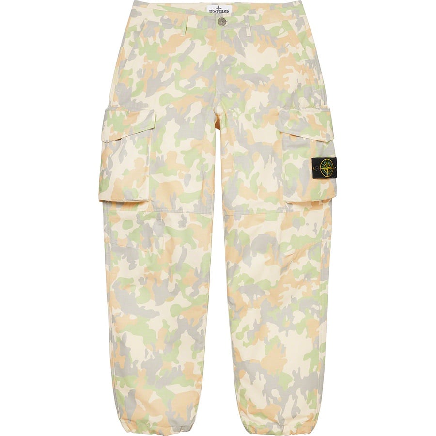 Details on Supreme Stone Island Reactive Ice Camo Ripstop Cargo Pant Tan from spring summer
                                                    2022 (Price is $448)