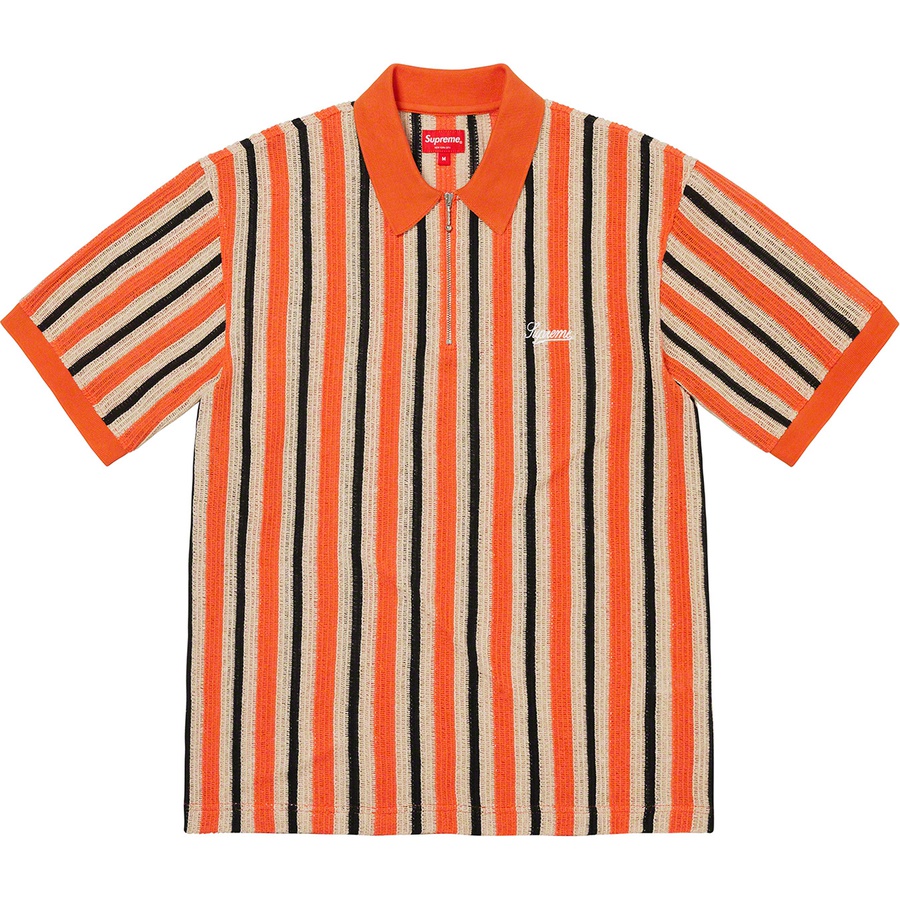 Details on Open Knit Stripe Zip Polo Orange from spring summer
                                                    2022 (Price is $118)
