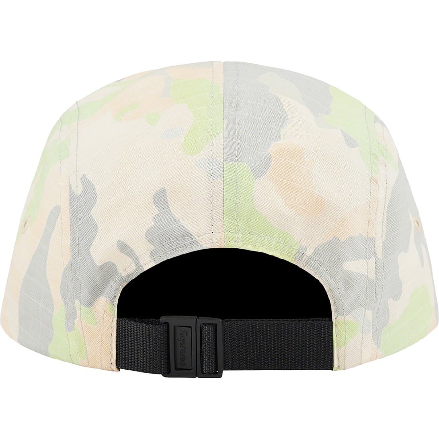 Details on Supreme Stone Island Reactive Ice Camo Ripstop Camp Cap Tan from spring summer
                                                    2022 (Price is $66)