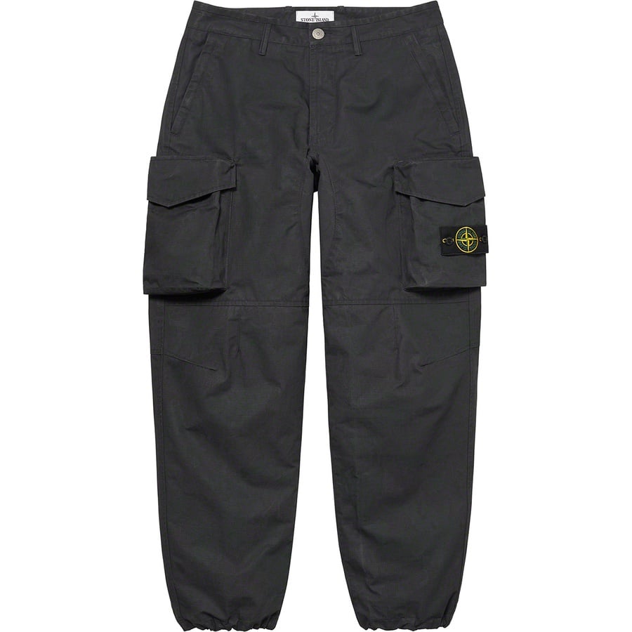Details on Supreme Stone Island Reactive Ice Camo Ripstop Cargo Pant Black from spring summer
                                                    2022 (Price is $448)