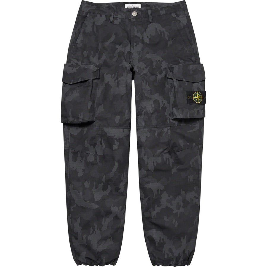 Details on Supreme Stone Island Reactive Ice Camo Ripstop Cargo Pant Black from spring summer
                                                    2022 (Price is $448)