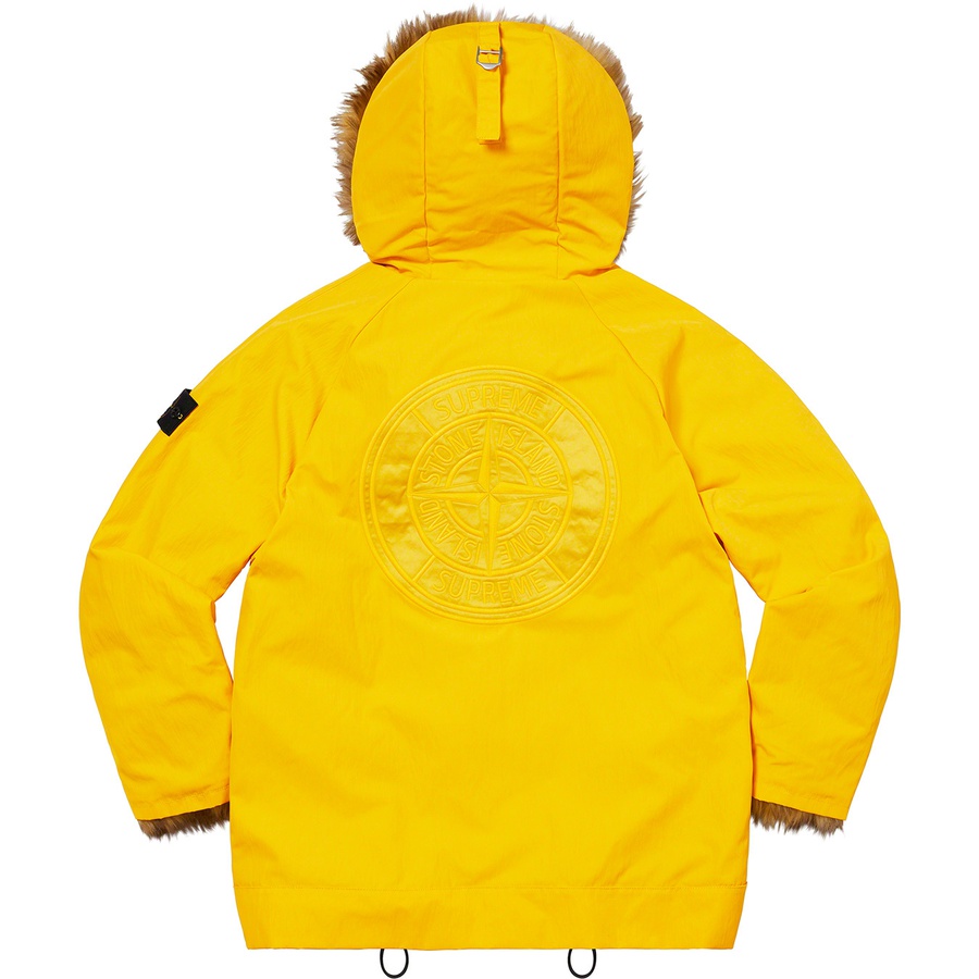 Details on Supreme Stone Island Formula Steel Reversible Faux Fur Parka Yellow from spring summer
                                                    2022 (Price is $1898)
