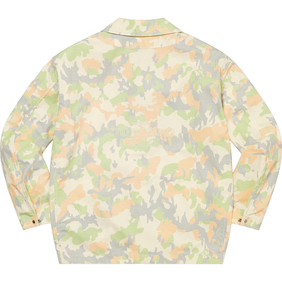 Details on Supreme Stone Island Reactive Ice Camo Ripstop Jacket Tan from spring summer
                                                    2022 (Price is $748)