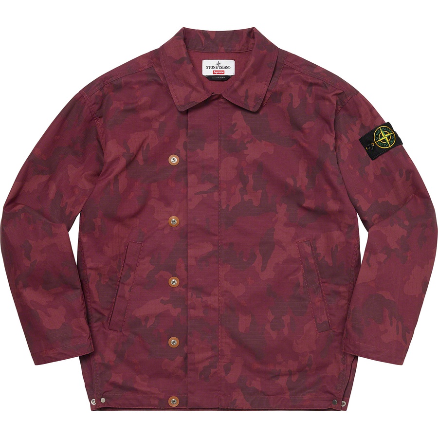 Details on Supreme Stone Island Reactive Ice Camo Ripstop Jacket Red from spring summer
                                                    2022 (Price is $748)