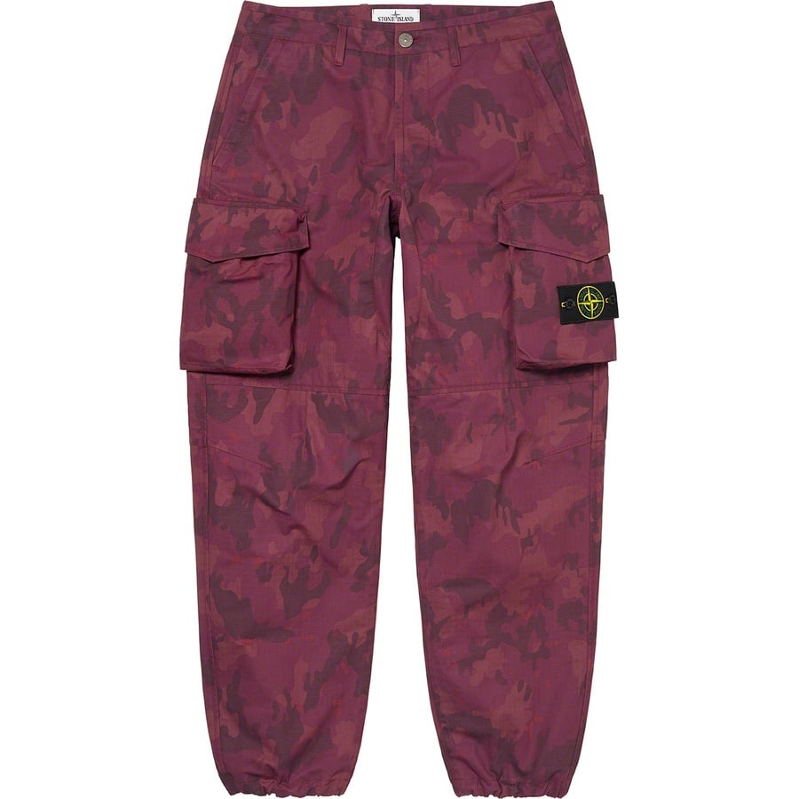 Details on Supreme Stone Island Reactive Ice Camo Ripstop Cargo Pant Red from spring summer
                                                    2022 (Price is $448)