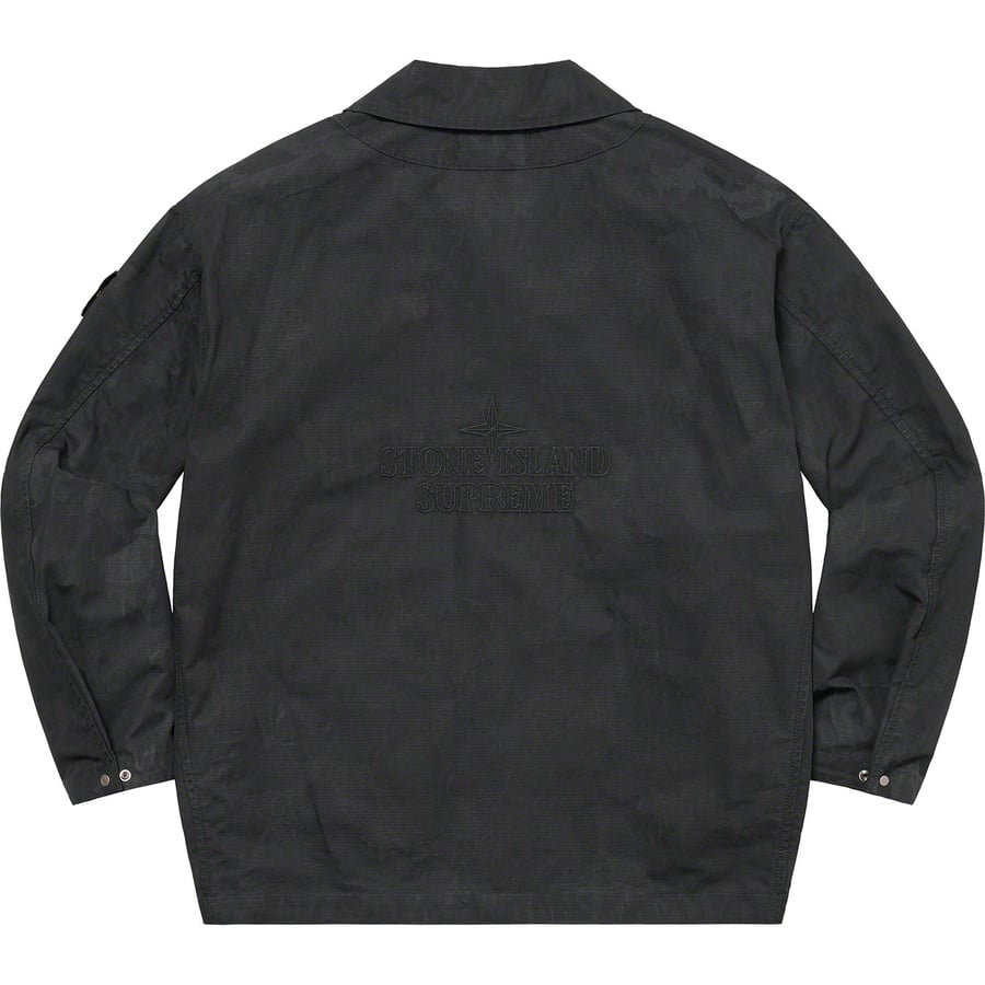 Details on Supreme Stone Island Reactive Ice Camo Ripstop Jacket Black from spring summer 2022 (Price is $748)