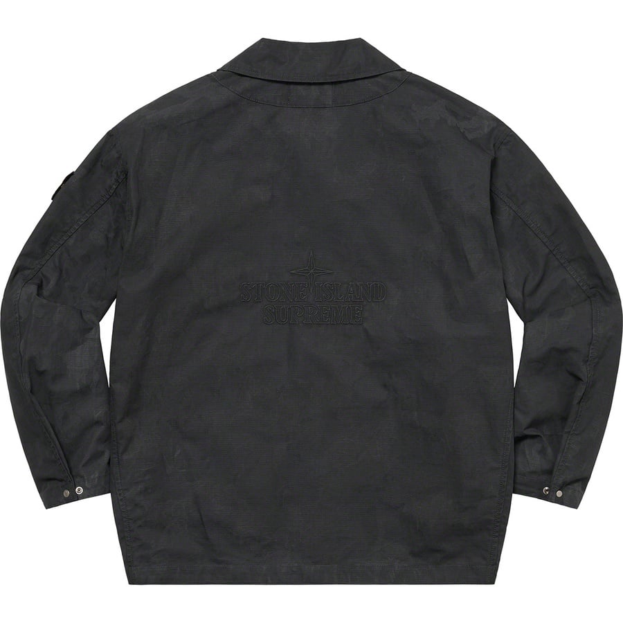 Details on Supreme Stone Island Reactive Ice Camo Ripstop Jacket Black from spring summer
                                                    2022 (Price is $748)