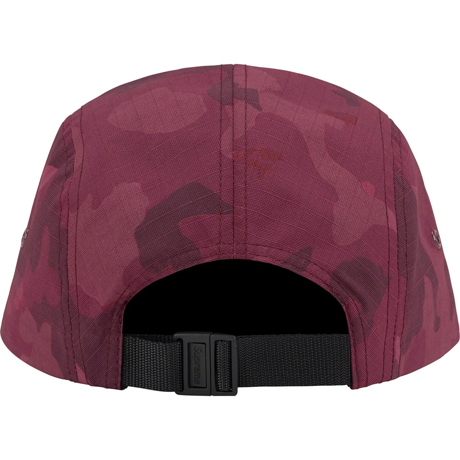Details on Supreme Stone Island Reactive Ice Camo Ripstop Camp Cap Red from spring summer 2022 (Price is $66)