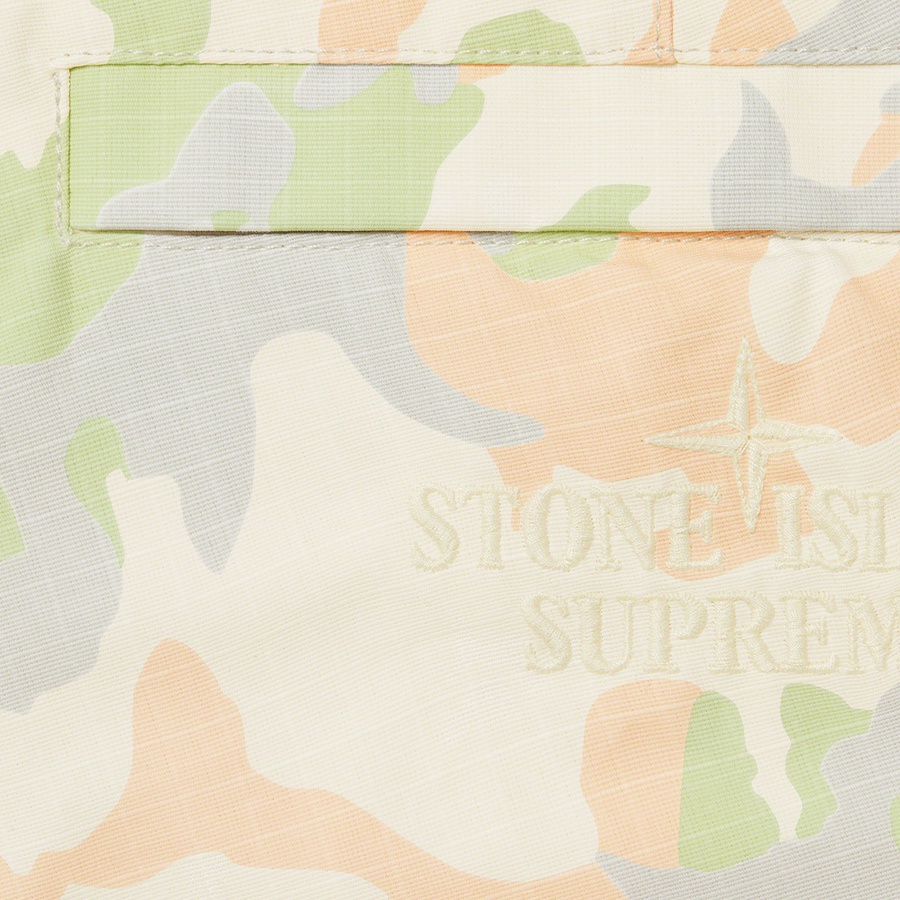 Details on Supreme Stone Island Reactive Ice Camo Ripstop Cargo Pant Tan from spring summer
                                                    2022 (Price is $448)