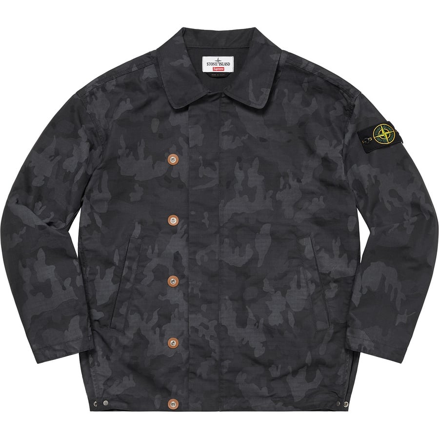 Details on Supreme Stone Island Reactive Ice Camo Ripstop Jacket Black from spring summer
                                                    2022 (Price is $748)