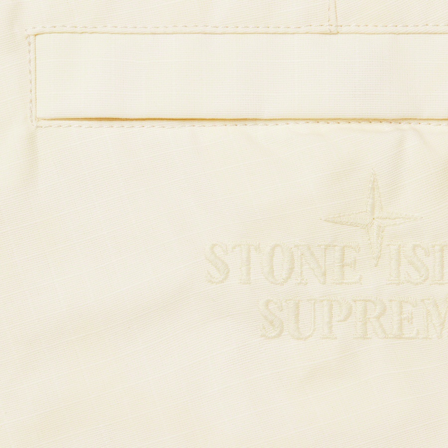 Details on Supreme Stone Island Reactive Ice Camo Ripstop Cargo Pant Tan from spring summer 2022 (Price is $448)
