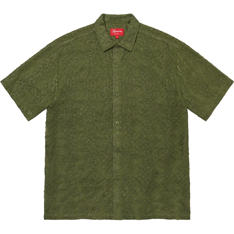 Details on Chainstitch Chiffon S S Shirt Olive from spring summer
                                                    2022 (Price is $138)