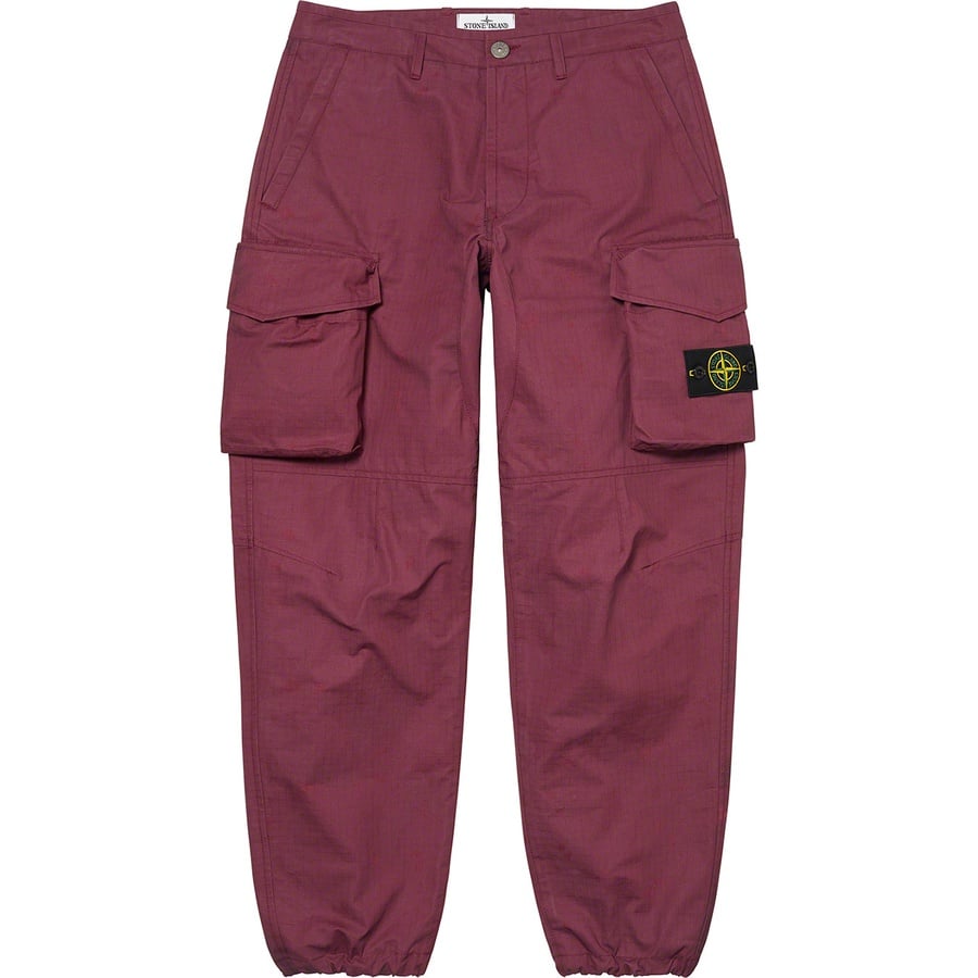 Details on Supreme Stone Island Reactive Ice Camo Ripstop Cargo Pant Red from spring summer
                                                    2022 (Price is $448)