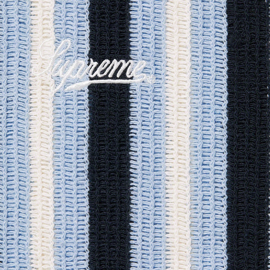 Details on Open Knit Stripe Zip Polo Navy from spring summer
                                                    2022 (Price is $118)