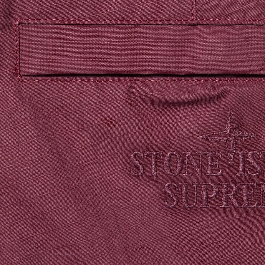 Details on Supreme Stone Island Reactive Ice Camo Ripstop Cargo Pant Red from spring summer
                                                    2022 (Price is $448)