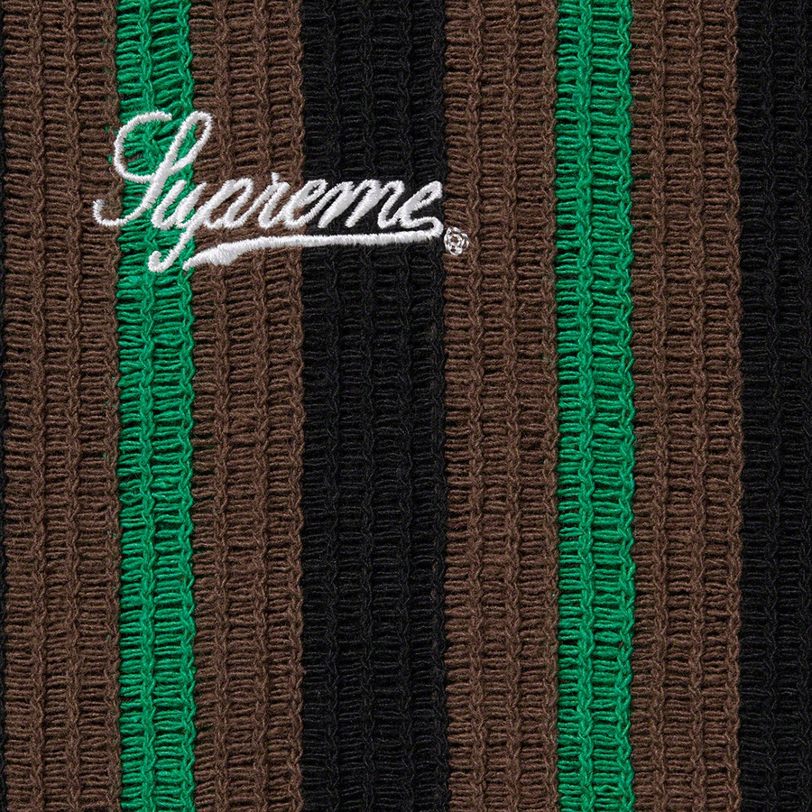 Details on Open Knit Stripe Zip Polo Black from spring summer 2022 (Price is $118)