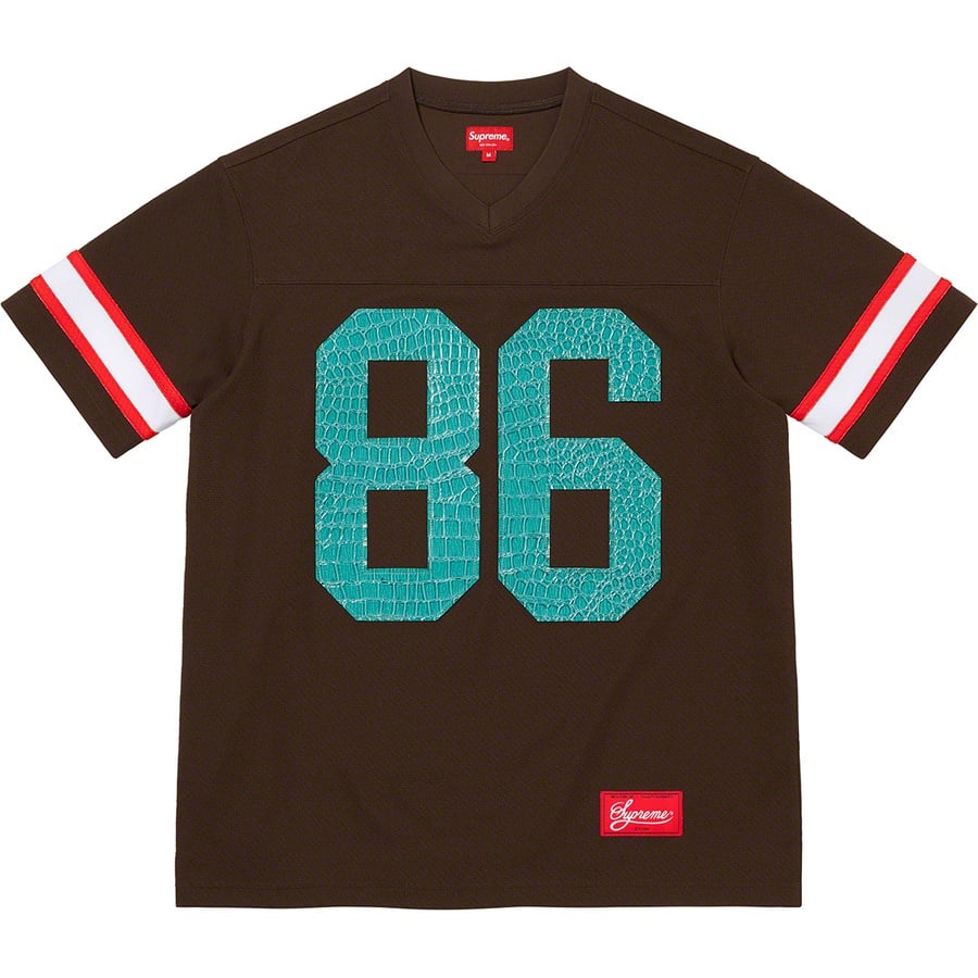 Details on Faux Croc Football Jersey Brown from spring summer 2022 (Price is $118)