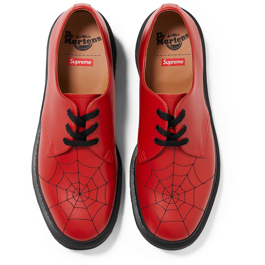 Details on Supreme Dr. Martens Spiderweb 3-Eye Shoe Red from spring summer
                                                    2022 (Price is $178)