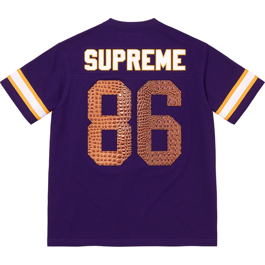 Details on Faux Croc Football Jersey Purple from spring summer
                                                    2022 (Price is $118)