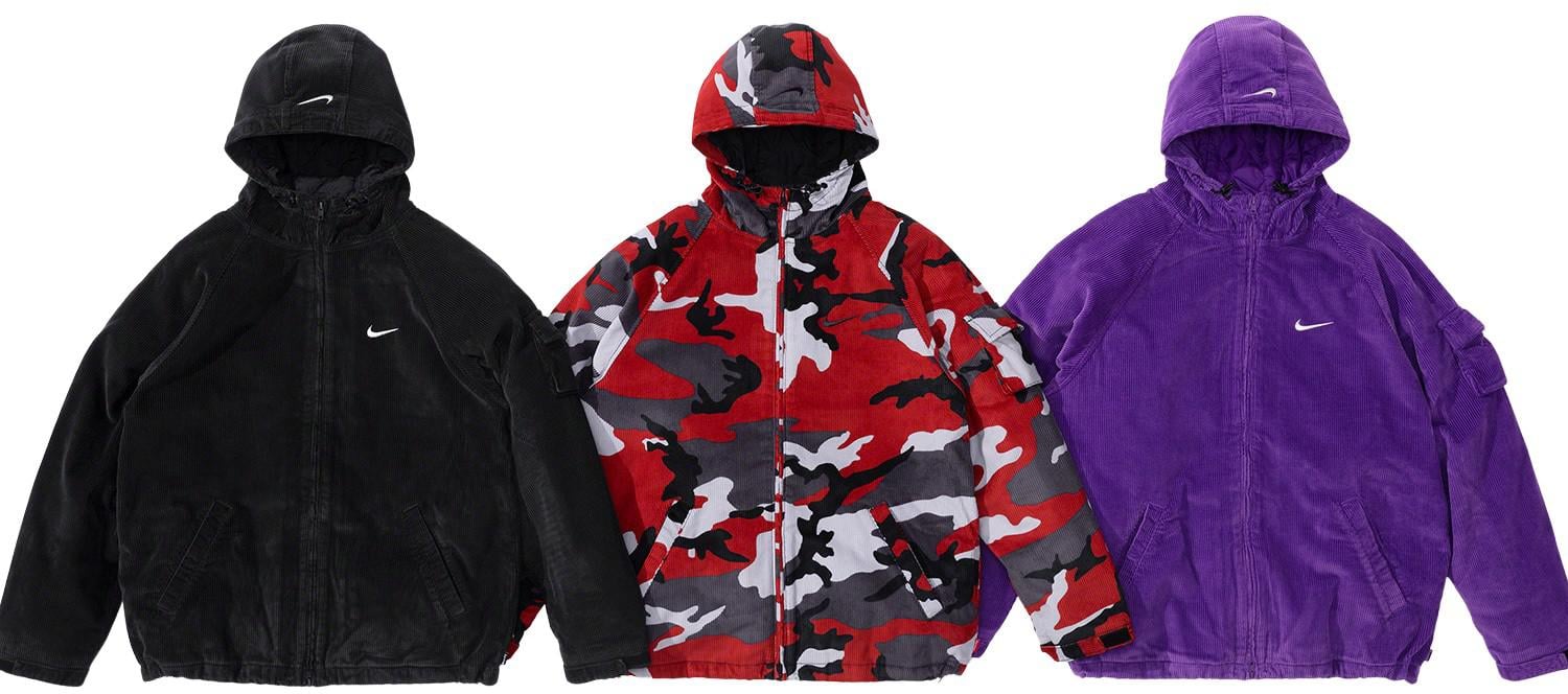 Size L - Supreme x Nike Arc Corduroy Hooded Jacket (Red Camo)(SS22)