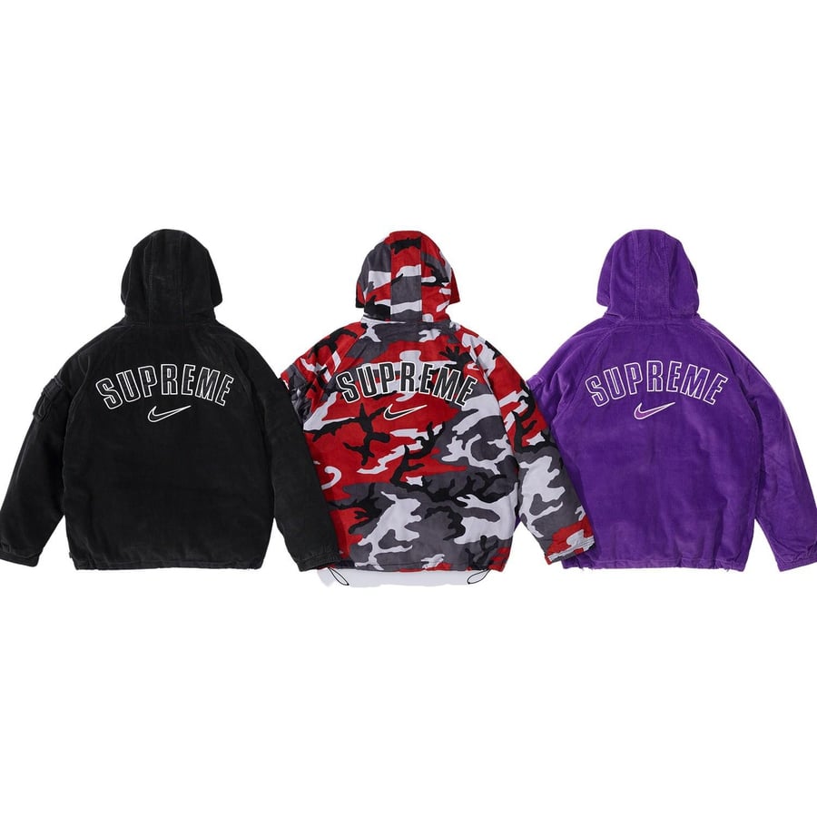 Supreme Nike Arc Corduroy Hooded Jacket 3colors Black Purple Red Camo Size  S-XXL