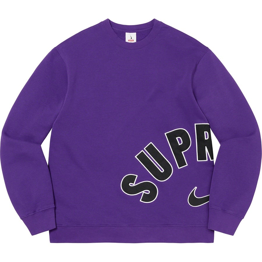 Details on Supreme Nike Arc Crewneck Purple from spring summer
                                                    2022 (Price is $138)