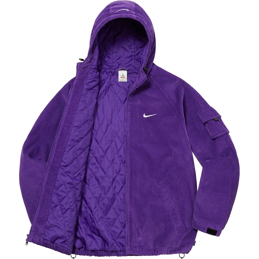 Details on Supreme Nike Arc Corduroy Hooded Jacket Purple from spring summer 2022 (Price is $198)