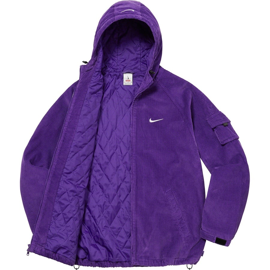 Details on Supreme Nike Arc Corduroy Hooded Jacket Purple from spring summer
                                                    2022 (Price is $198)