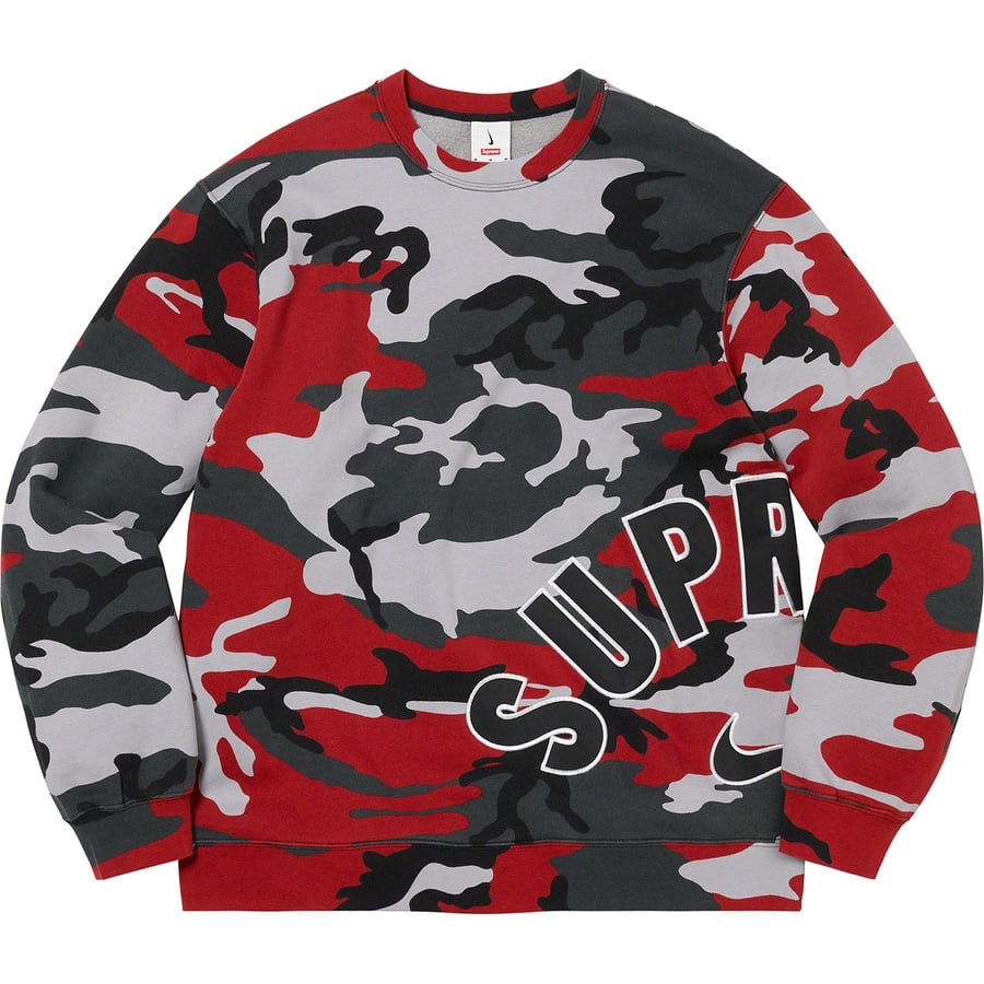 Details on Supreme Nike Arc Crewneck Red Camo from spring summer
                                                    2022 (Price is $138)