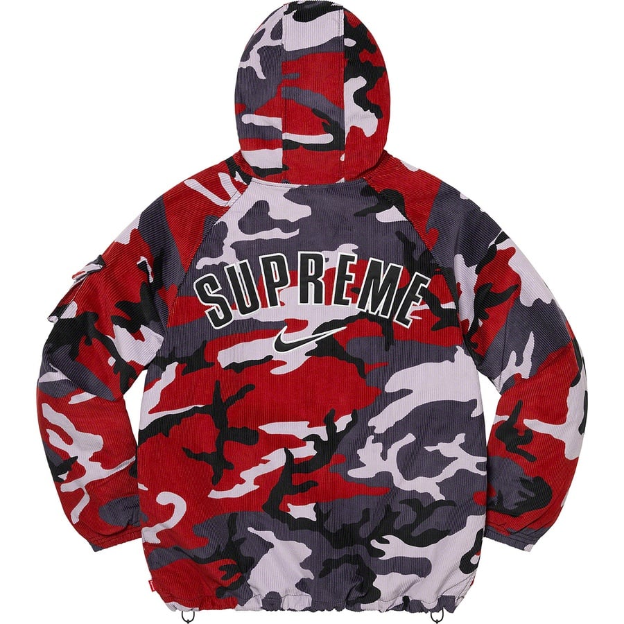 Details on Supreme Nike Arc Corduroy Hooded Jacket Red Camo from spring summer
                                                    2022 (Price is $198)