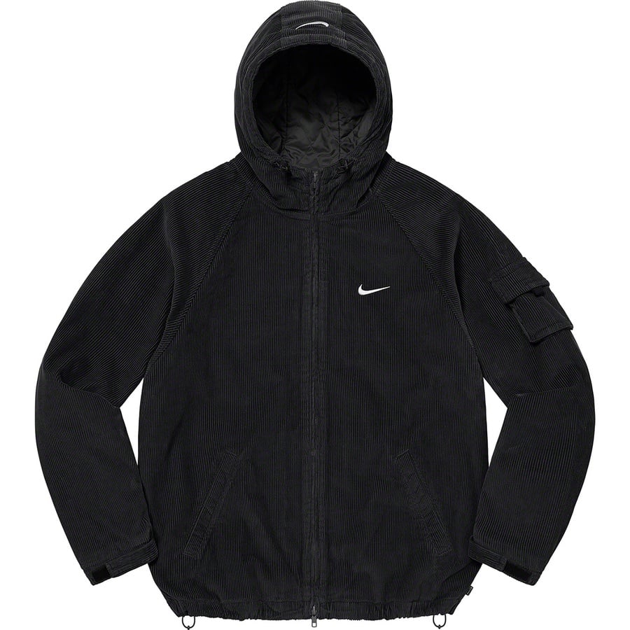 Details on Supreme Nike Arc Corduroy Hooded Jacket Black from spring summer 2022 (Price is $198)
