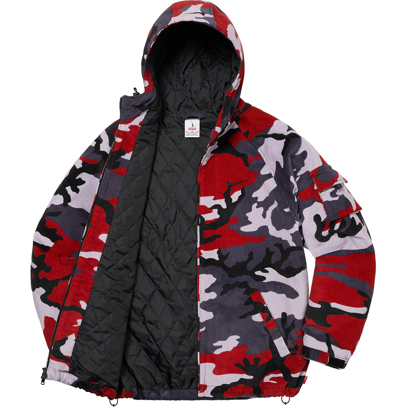 Supreme Nike Arc Corduroy Hooded Jacket 3colors Black Purple Red Camo Size  S-XXL