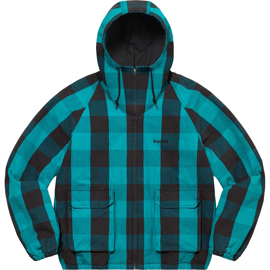 Details on Cotton Hooded Jacket Teal Plaid from spring summer 2022 (Price is $188)