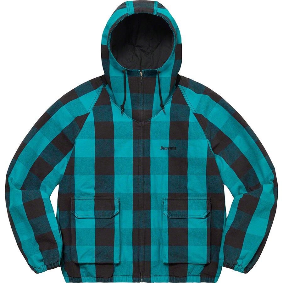 Details on Cotton Hooded Jacket Teal Plaid from spring summer
                                                    2022 (Price is $188)