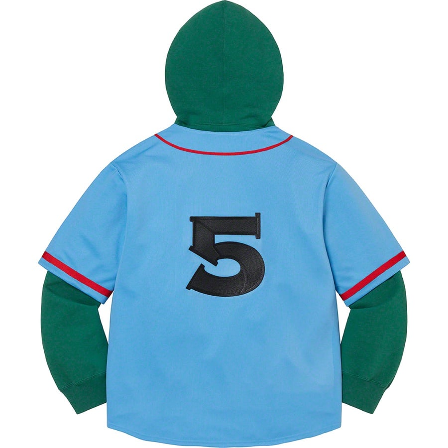 Details on Baseball Jersey Hooded Sweatshirt Light Blue from spring summer 2022 (Price is $188)