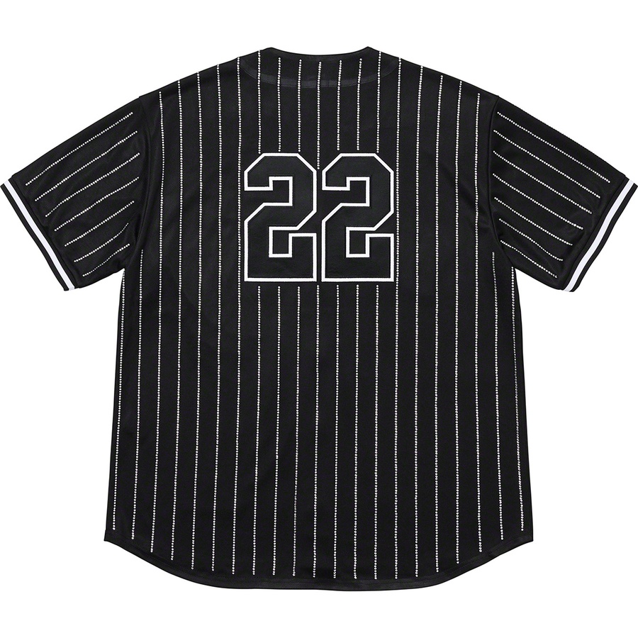 Details on Rhinestone Stripe Baseball Jersey Black from spring summer 2022 (Price is $148)