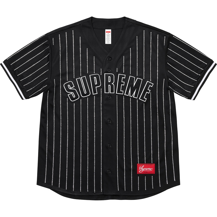 Details on Rhinestone Stripe Baseball Jersey Black from spring summer
                                                    2022 (Price is $148)