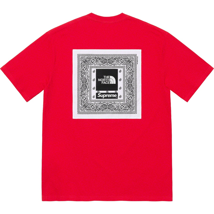 Details on Supreme The North Face Bandana Tee Red from spring summer 2022 (Price is $58)