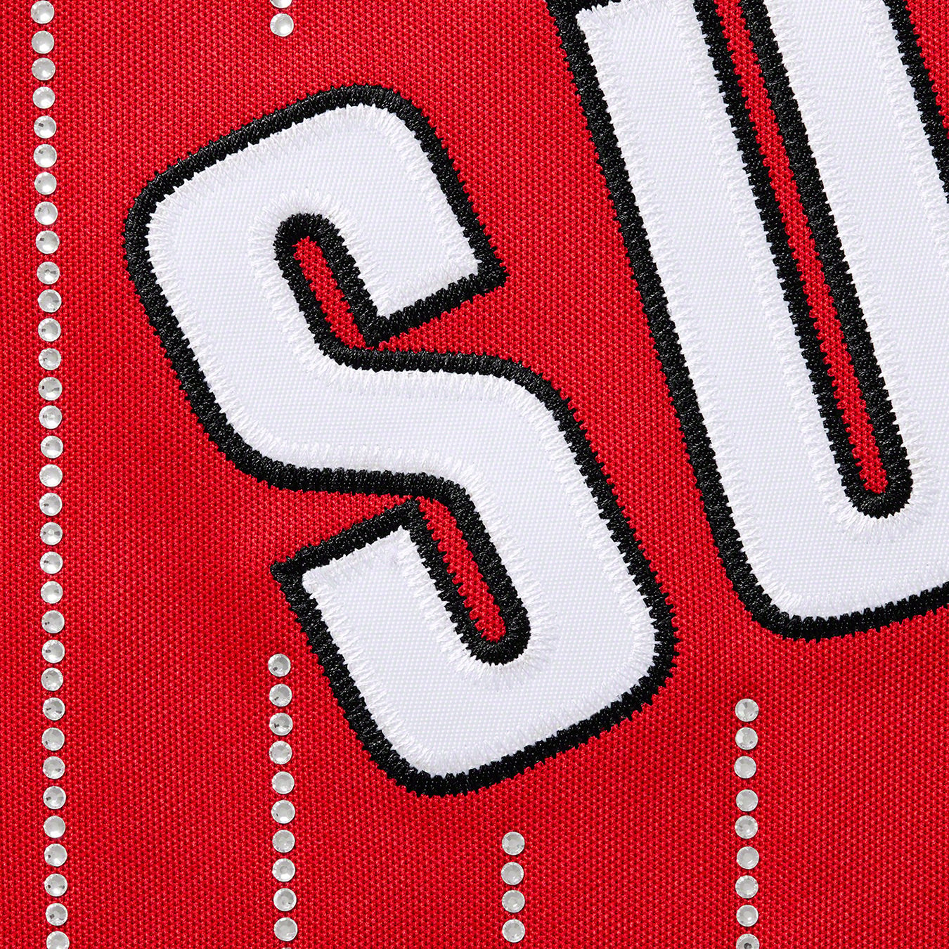 Supreme Rhinestone Stripe Baseball Jersey Red