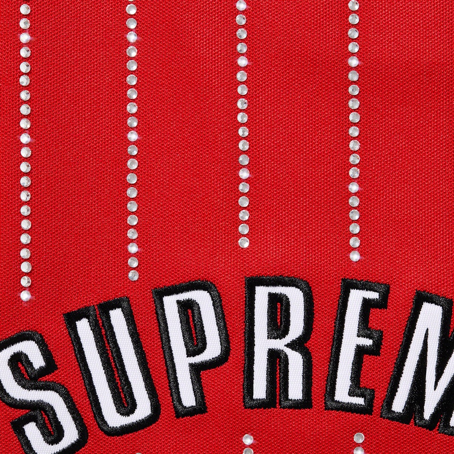 Details on Rhinestone Stripe Basketball Short Red from spring summer 2022 (Price is $118)