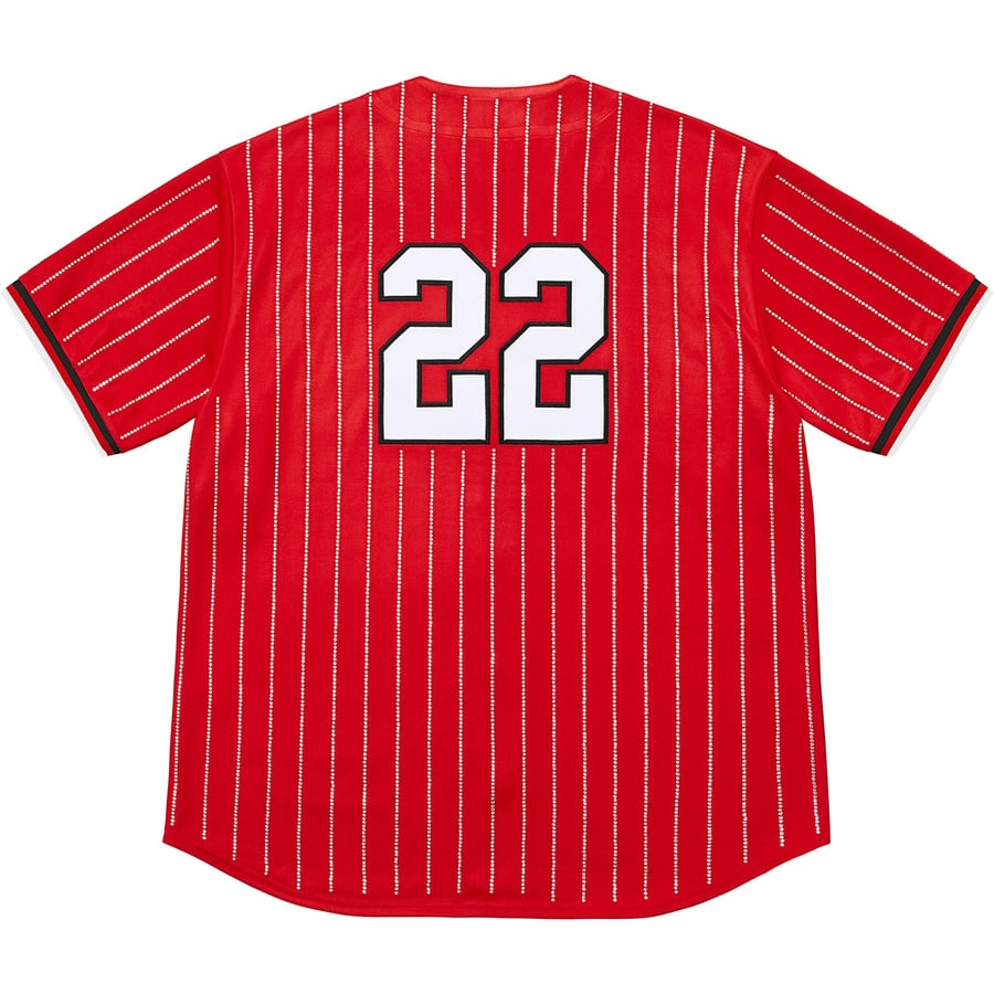 Details on Rhinestone Stripe Baseball Jersey Red from spring summer
                                                    2022 (Price is $148)