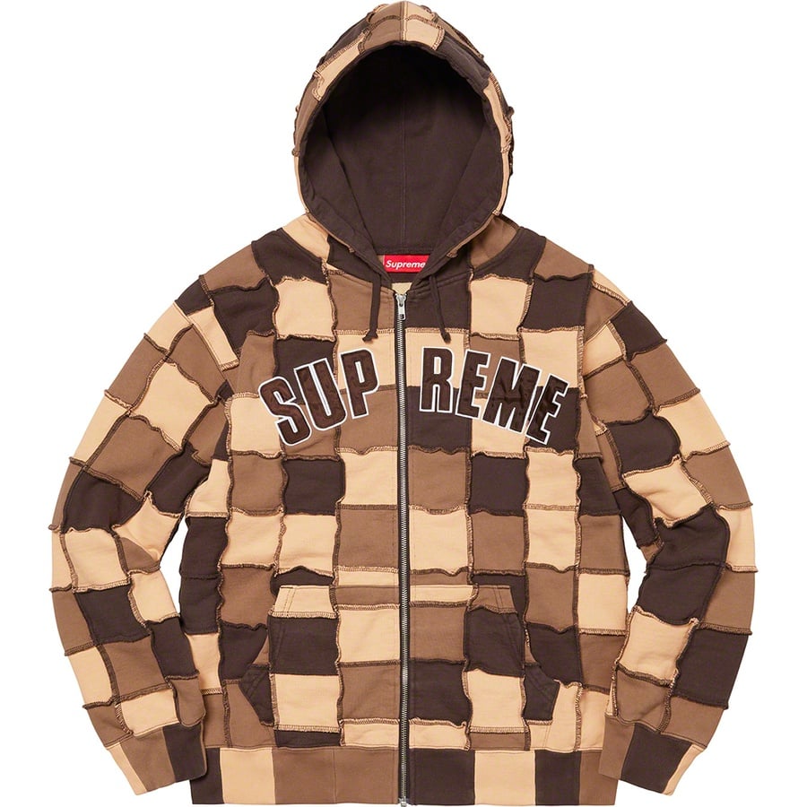 Details on Reverse Patchwork Zip Up Hooded Sweatshirt Brown from spring summer 2022 (Price is $188)
