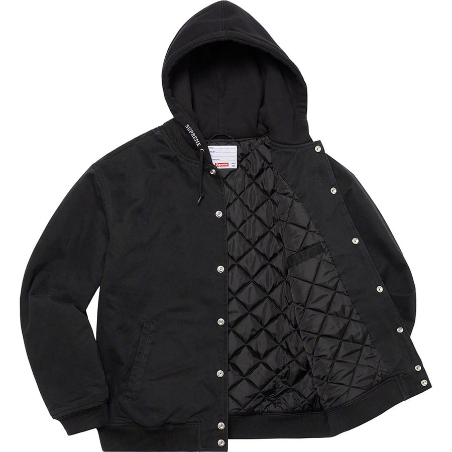 Details on Hooded Twill Varsity Jacket Black from spring summer
                                                    2022 (Price is $228)